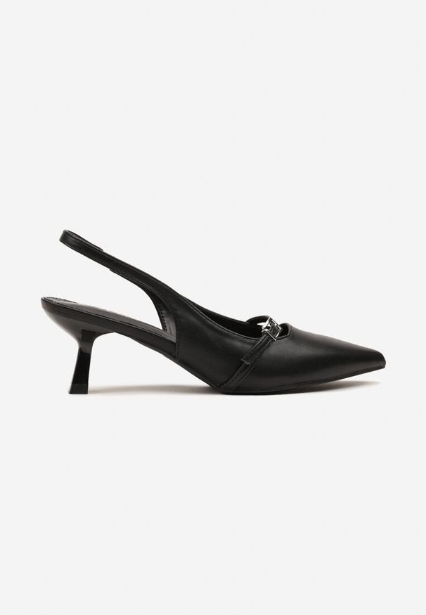 Renee - Czarne Sandały na Kaczuszce Slingback z Paskiem i Klamrą Elearela. Okazja: na co dzień. Zapięcie: klamry. Kolor: czarny. Materiał: jeans. Wzór: aplikacja. Obcas: na szpilce. Styl: elegancki, casual