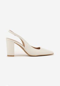 Renee - Białe Sandały na Słupku Slingback Halatia. Okazja: na co dzień. Kolor: biały. Materiał: jeans. Obcas: na słupku. Styl: klasyczny, elegancki, casual