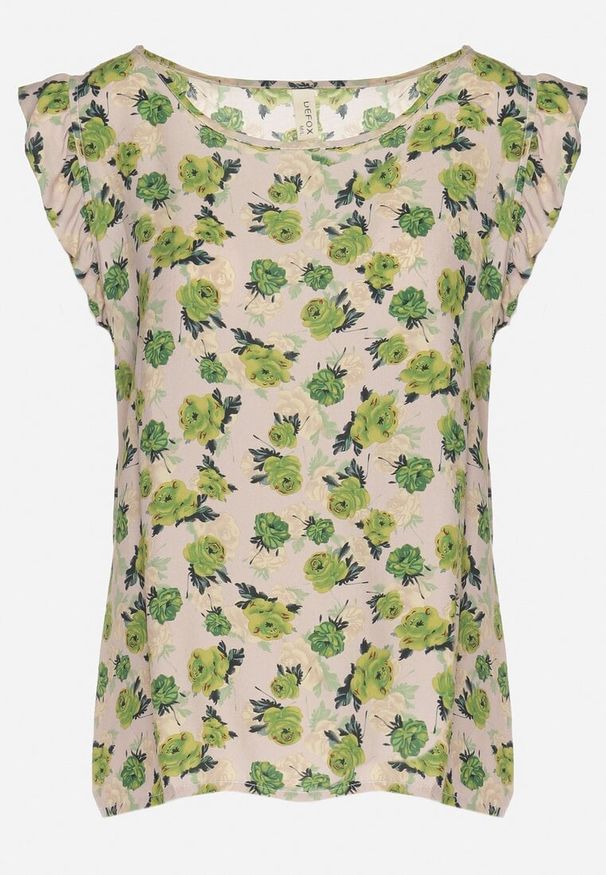 Born2be - Zielono-Beżowa Bawełniana Bluzka w Kwiaty Naperia. Okazja: na co dzień. Kolor: zielony. Materiał: bawełna. Wzór: kwiaty. Styl: casual, elegancki