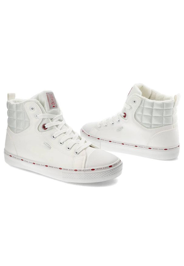 Białe Sneakersy Cross Jeans Męskie Ocieplane Obuwie. Okazja: na spacer. Kolor: biały. Materiał: skóra ekologiczna, materiał, futro, syntetyk. Szerokość cholewki: normalna. Wzór: aplikacja. Sezon: zima. Sport: turystyka piesza