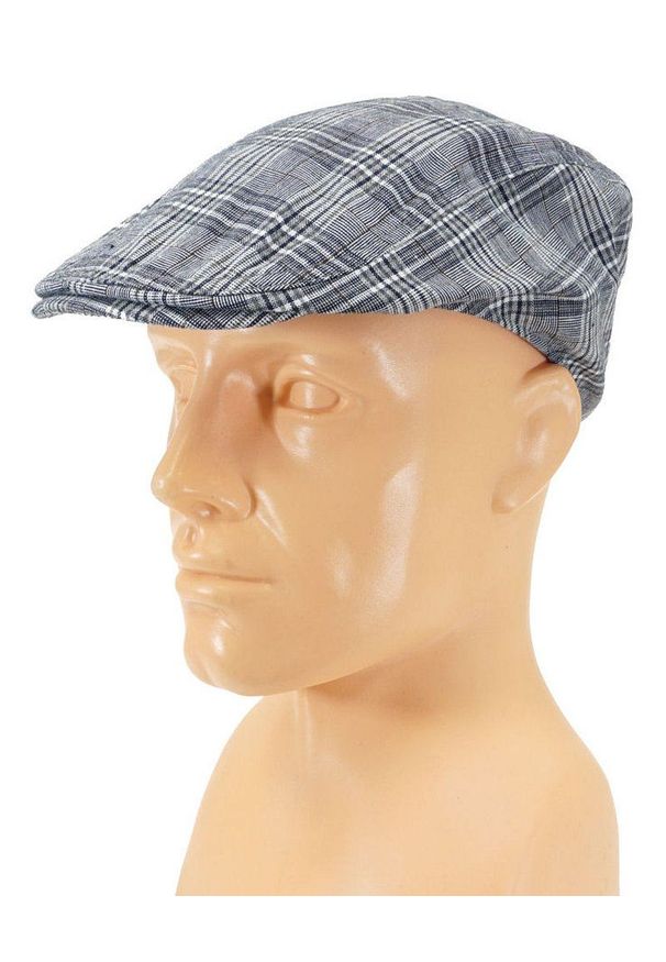 Granatowy Letni Męski Kaszkiet, Przewiewny, Wakacyjny -Pako Jeans- w Kratkę, Angielski Styl, z Gumką. Kolor: niebieski. Materiał: bawełna, poliester. Wzór: kratka. Sezon: lato. Styl: wakacyjny