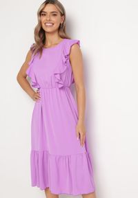 Born2be - Ciemnofioletowa Sukienka Klymamia. Kolor: fioletowy. Materiał: tkanina. Długość rękawa: bez rękawów. Wzór: jednolity, gładki. Styl: elegancki. Długość: midi #5