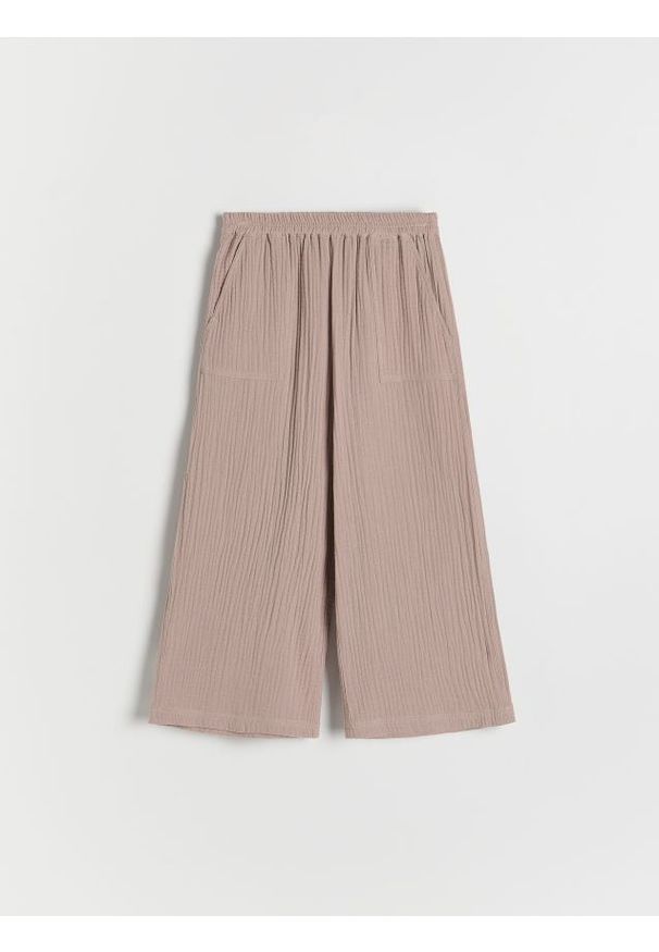 Reserved - Muślinowe spodnie - brązowy. Kolor: brązowy. Materiał: bawełna