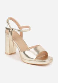 Renee - Złote Sandały VICES na Słupku z Grubą Podeszwą i Skórzaną Wkładką Aziluna. Zapięcie: pasek. Kolor: złoty. Materiał: skóra. Obcas: na słupku. Styl: elegancki #2