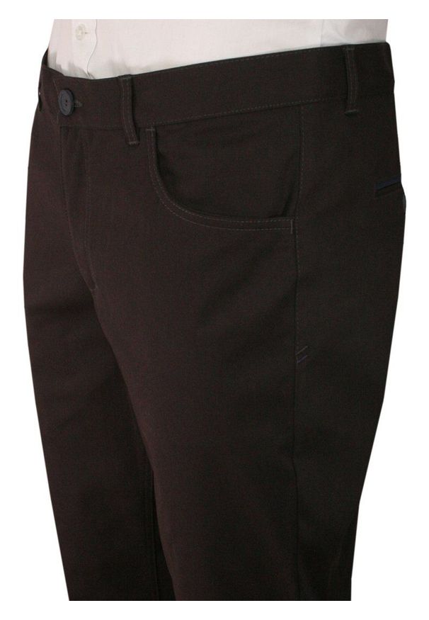 Casino - Brązowe Eleganckie Męskie Spodnie Slim, Elastyczne, Bawełniane -CASINO- Zwężane. Okazja: na co dzień. Kolor: beżowy, brązowy, wielokolorowy. Materiał: bawełna. Styl: elegancki