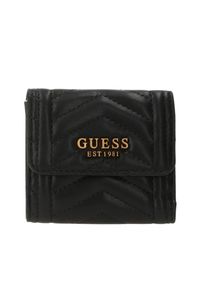 Guess - GUESS Czarny mały portfel Lovide. Kolor: czarny. Materiał: skóra ekologiczna. Wzór: jodełka