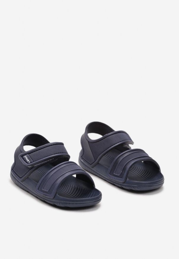 Born2be - Granatowe Płaskie Piankowe Sandały na Rzep Elltara. Nosek buta: otwarty. Zapięcie: rzepy. Kolor: niebieski. Materiał: len. Sezon: lato. Styl: wizytowy, elegancki