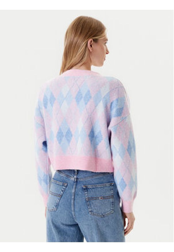 Tommy Jeans Kardigan Argyle DW0DW21180 Różowy Relaxed Fit. Kolor: różowy. Materiał: syntetyk