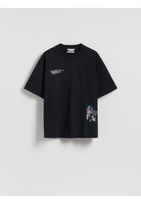 Reserved - T-shirt loose fit z nadrukiem - czarny. Kolor: czarny. Materiał: bawełna, dzianina. Wzór: nadruk