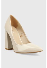 Wojas czółenka skórzane kolor beżowy na słupku 3503934. Kolor: beżowy. Materiał: skóra. Obcas: na słupku. Wysokość obcasa: średni #2