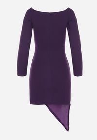 Born2be - Fioletowa Koktajlowa Asymetryczna Sukienka z Kopertowym Dekoltem Zaidelle. Okazja: na imprezę. Typ kołnierza: dekolt kopertowy. Kolor: fioletowy. Typ sukienki: kopertowe, asymetryczne. Styl: wizytowy #3