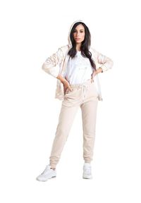 LEONE 1947 APPAREL - Damski elegancki dres bokserski z kapturem i zamkiem błyskawicznym. Kolor: beżowy. Materiał: dresówka. Sport: fitness