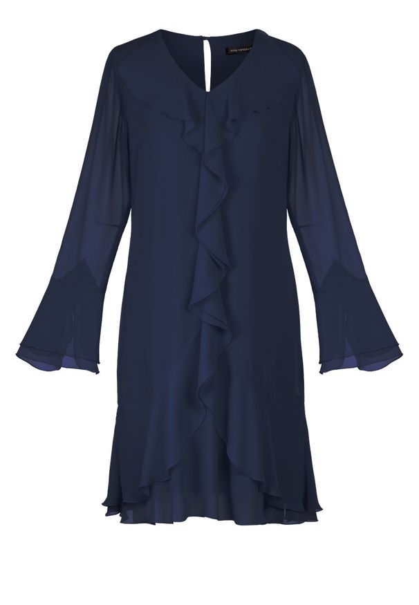 Vito Vergelis - Granatowa sukienka z falbanami. Okazja: na imprezę. Kolor: niebieski. Styl: klasyczny, elegancki, wizytowy