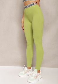 Renee - Zielone Sportowe Legginsy Elastyczne z Ozdobną Szeroką Gumą w Pasie Larnode. Okazja: na co dzień. Kolor: zielony. Materiał: guma. Styl: sportowy #4