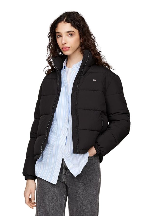 Tommy Jeans - TOMMY JEANS Czarna pikowana damska kurtka, Rozmiar XL. Kolor: czarny. Materiał: poliester