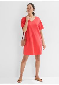 bonprix - Sukienka shirtowa z dekoltem w serek, oversized (2 szt.). Typ kołnierza: dekolt w serek. Kolor: różowy #3