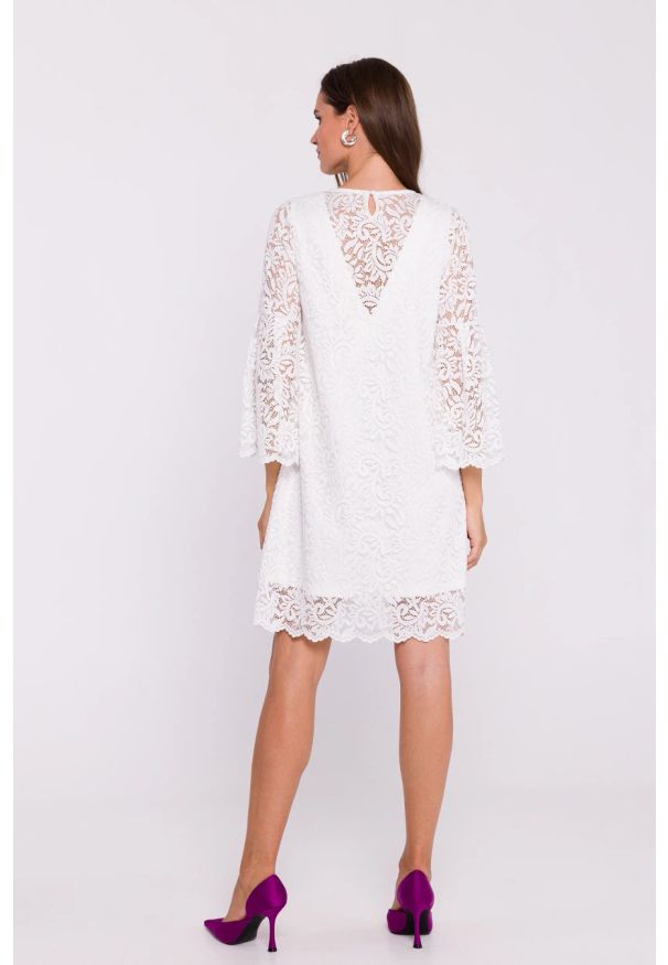Stylove - Zjawiskowa sukienka koronkowa trapezowa w kolorze ecru. Materiał: koronka. Wzór: gładki, koronka. Typ sukienki: trapezowe. Styl: klasyczny, elegancki