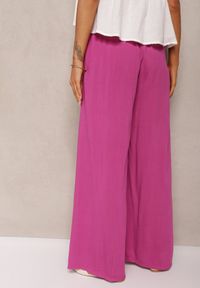 Renee - Fuksjowe Szerokie Spodnie High Waist z Gumką w Talii Ilnena. Okazja: na co dzień. Stan: podwyższony. Kolor: różowy. Styl: klasyczny, elegancki, casual #5