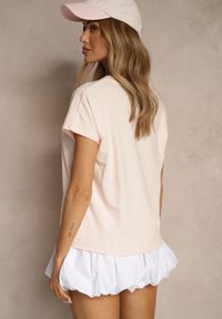 Renee - Jasnoróżowy Bawełniany T-shirt Wiązany u Dołu Sunalina. Okazja: na co dzień. Kolor: różowy. Materiał: bawełna. Styl: casual