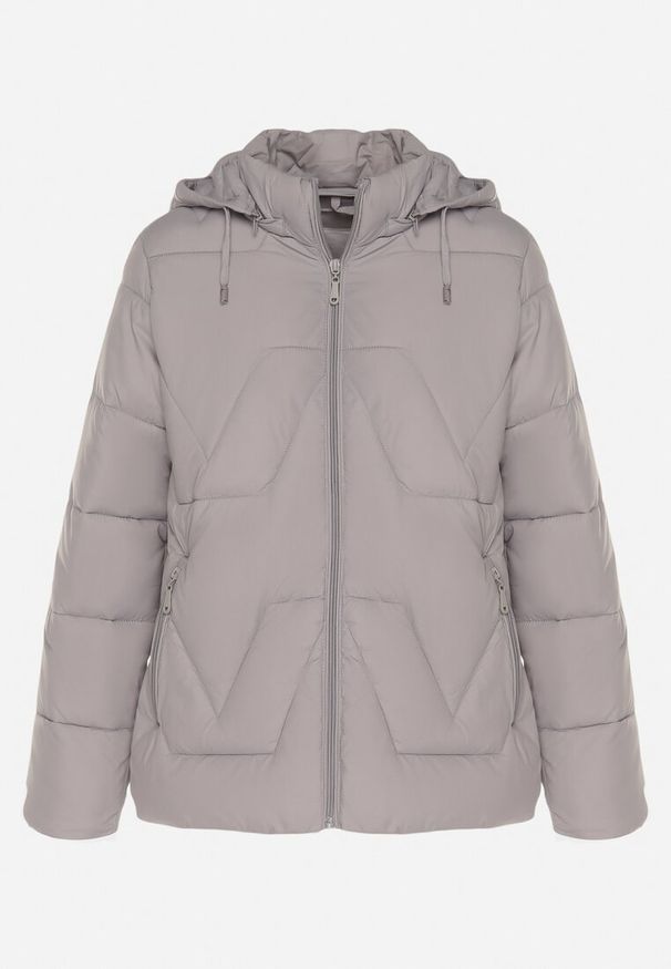 Born2be - Jasnoszara Kurtka z Szerokim Pikowaniem i Kapturem Yasidi. Okazja: na co dzień. Kolor: szary. Materiał: jeans. Styl: elegancki, casual