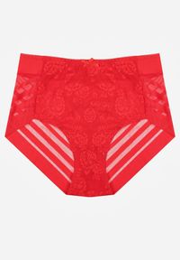 Renee - Czerwone Siateczkowe Majtki Figi High Waist z Koronkowymi Zdobieniami Heylih. Stan: podwyższony. Kolor: czerwony. Materiał: koronka. Wzór: aplikacja #1