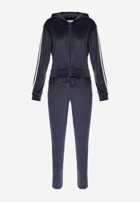 Renee - Granatowy 2-Częściowy Komplet Dresowy z Weluru z Ozdobnymi Lampasami Bluza i Spodnie Anelpe. Kolor: niebieski. Materiał: welur, dresówka #6