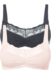 bonprix - Biustonosz bralette Feel Comfort z miękkiego materiału (2 szt.). Kolor: różowy. Materiał: materiał. Wzór: aplikacja, koronka