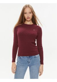 GANT - Gant Sweter Stretch Cotton Cable C-Neck 4800100 Czerwony Slim Fit. Kolor: czerwony. Materiał: bawełna #1