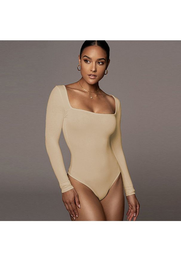 Intica - Body z kwadratowym dekoltem na wyjątkowe okazje Josipa. Kolor: beżowy. Materiał: materiał. Wzór: gładki