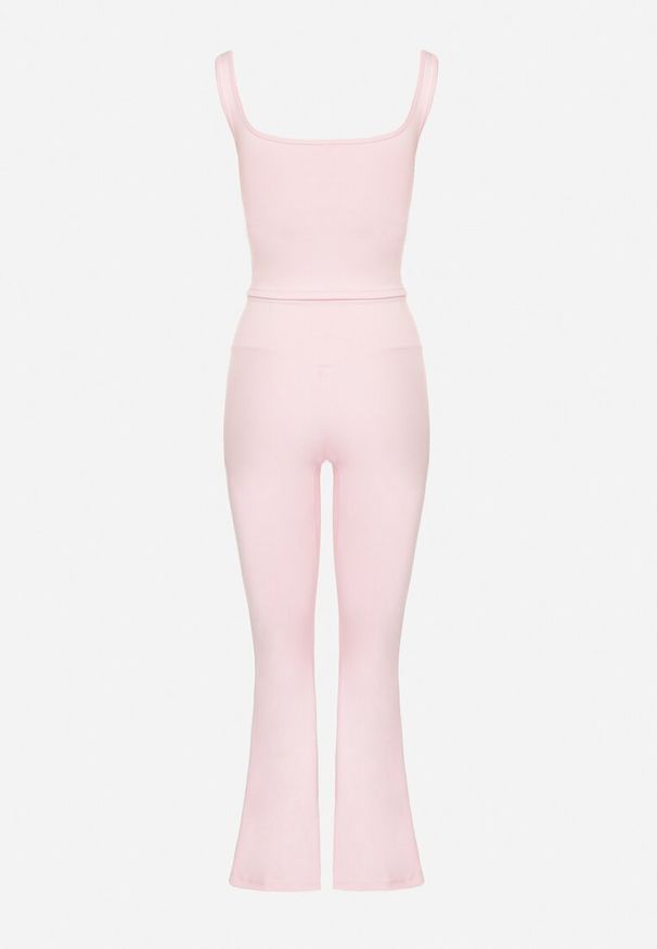 Born2be - Różowy Komplet Sportowy Top na Ramiączkach i Spodnie Dzwony ze Ściągaczem Froessa. Kolor: różowy