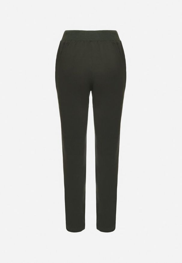 Born2be - Zielone Spodnie Dresowe z Satynową Wstążką Tenula. Okazja: na co dzień. Kolor: zielony. Materiał: satyna, dresówka. Styl: casual