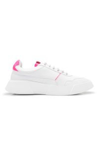 PREMIUM BASICS - Sneakersy z różową piętą Fluo. Kolor: biały. Wzór: aplikacja #3
