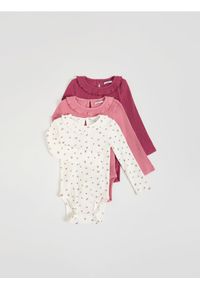 Reserved - Body z długim rękawem 3 pack - różowy. Kolor: różowy. Materiał: bawełna