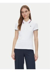 TOMMY HILFIGER - Tommy Hilfiger Polo Feminine Sporty Slim Polo Ss WW0WW44517 Biały Regular Fit. Typ kołnierza: polo. Kolor: biały. Materiał: bawełna. Styl: sportowy