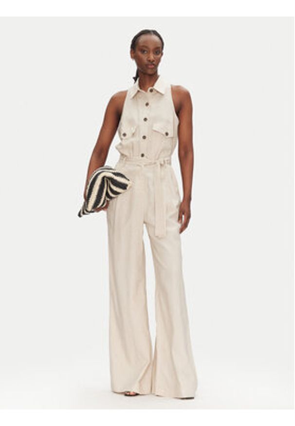 ACCESS FASHION Kombinezon 53-5500-133 Beżowy Regular Fit. Kolor: beżowy. Materiał: len