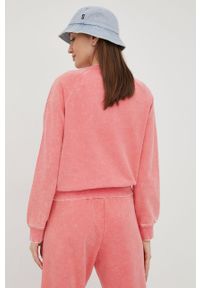 Champion bluza damska kolor różowy z aplikacją. Kolor: różowy. Materiał: bawełna. Długość rękawa: długi rękaw. Długość: długie. Wzór: aplikacja