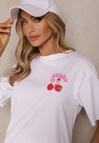 Renee - Biały T-shirt z Bawełną Wzorem Wiśni i Cyrkoniami Linavella. Okazja: na co dzień. Kolor: biały. Materiał: bawełna. Styl: elegancki, casual #3