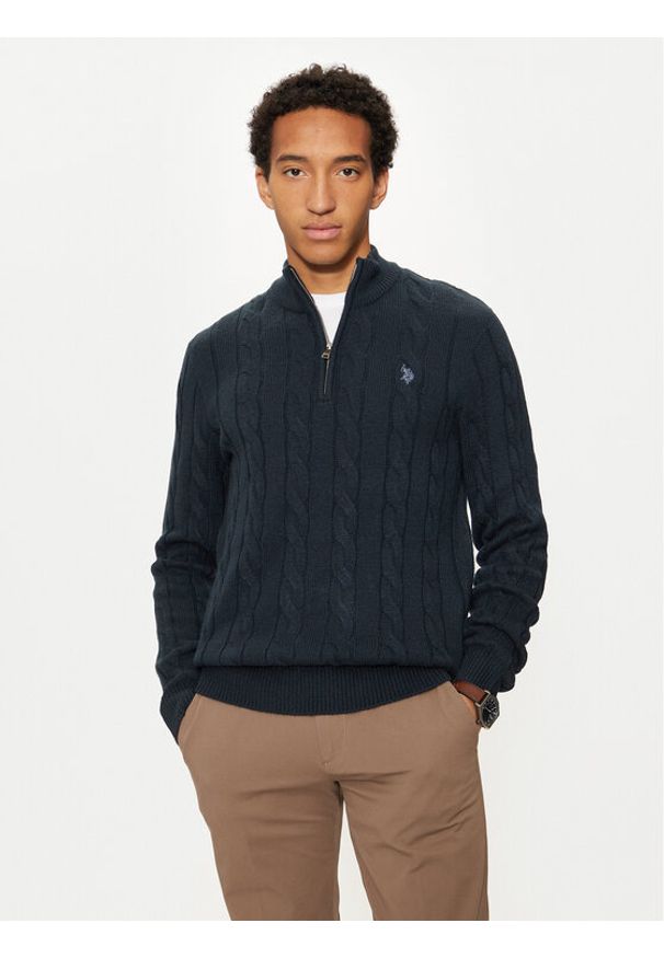 U.S. Polo Assn. Sweter MUP3697 Granatowy Regular Fit. Typ kołnierza: polo. Kolor: niebieski. Materiał: syntetyk