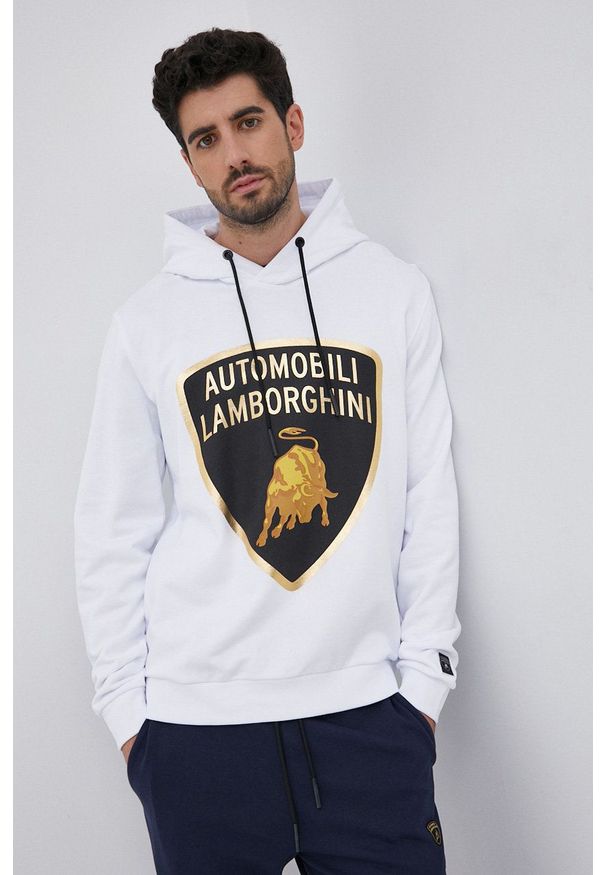 Lamborghini - Bluza bawełniana. Kolor: biały. Materiał: bawełna. Wzór: nadruk