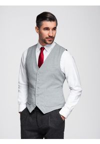 Ombre Clothing - Dopasowana strukturalna męska kamizelka z naszywanymi kieszeniami – szary melanż V2 - Rozmiar: XXL. Kolor: szary. Materiał: poliester, materiał. Wzór: melanż. Styl: elegancki #1