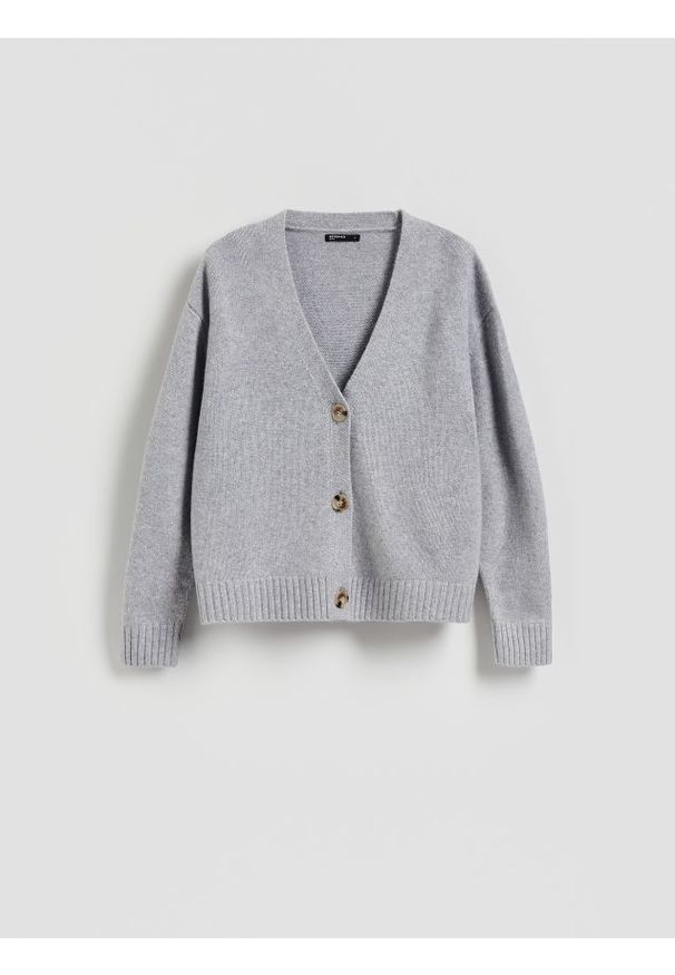 Reserved - Wełniany kardigan - jasnoszary. Kolor: szary. Materiał: wełna