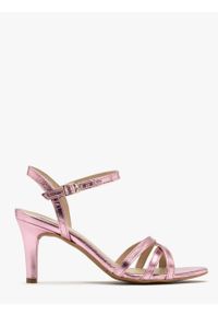Ryłko - Różowe sandały na szpilce TARA. Kolor: różowy. Materiał: welur. Obcas: na szpilce. Wysokość obcasa: średni #1