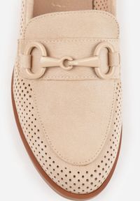 Born2be - Beżowe Ażurowe Mokasyny Vices ze Skórzaną Wkładką Felastra. Okazja: na co dzień. Kolor: beżowy. Materiał: skóra. Wzór: ażurowy. Obcas: na obcasie. Styl: casual, klasyczny, elegancki. Wysokość obcasa: niski #7