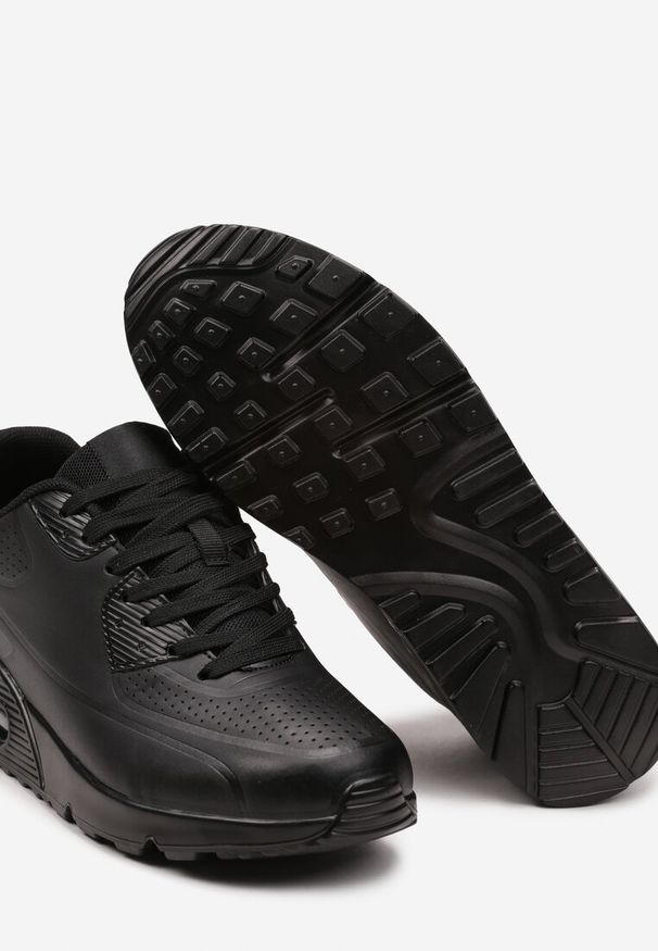 Renee - Czarne Casualowe Sneakersy na Płaskiej Podeszwie Ozdobione Perforacją i Transparentną Wstawką Dunelia. Okazja: na co dzień. Nosek buta: okrągły. Zapięcie: sznurówki. Kolor: czarny. Materiał: materiał. Wzór: aplikacja. Obcas: na płaskiej podeszwie. Wysokość obcasa: niski