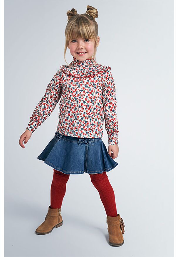 Mayoral - Spódnica dziecięca 92-134 cm. Kolor: niebieski. Materiał: bawełna, jeans, denim, materiał, elastan, poliester. Wzór: aplikacja