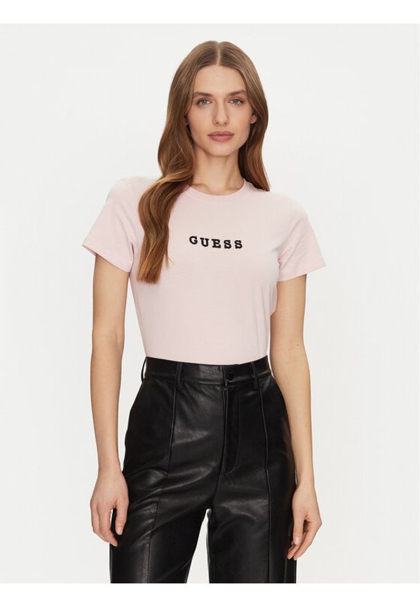 Guess Jeans T-Shirt W5RI54 J1314 Beżowy Regular Fit. Kolor: beżowy. Materiał: bawełna