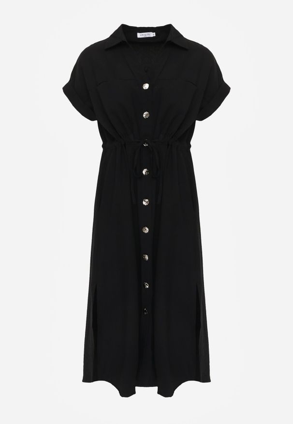 Born2be - Czarna Sukienka Koszulowa z Bawełną Wiskozą i Ozdobnymi Guzikami Parranes. Okazja: na co dzień. Kolor: czarny. Materiał: wiskoza, bawełna. Typ sukienki: koszulowe. Styl: casual, klasyczny, elegancki