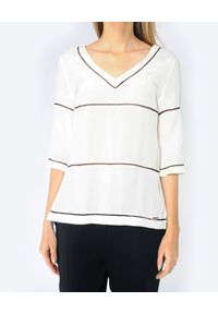 CRISTINAEFFE MILANO - Bluzka z czarnymi przeszyciami. Okazja: na co dzień. Kolor: biały. Materiał: wiskoza. Wzór: ażurowy. Styl: casual #4
