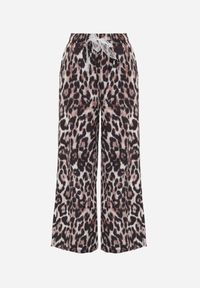 Renee - Panterkowe Spodnie High Waist Wide Leg z Koronkowym Wiązaniem w Talii Leanta. Stan: podwyższony. Kolekcja: plus size. Materiał: koronka. Długość: krótkie #5