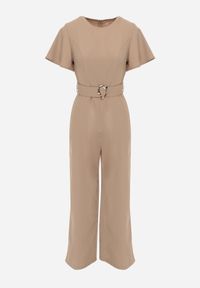 Born2be - Beżowy Kombinezon VICES z Paskiem i Geometryczną Klamrą Elinassa. Okazja: do pracy. Kolor: beżowy. Wzór: geometria. Styl: elegancki #6